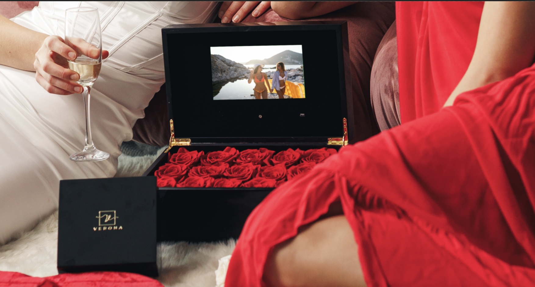 Verona Roses with a video screen that plays a personalized video