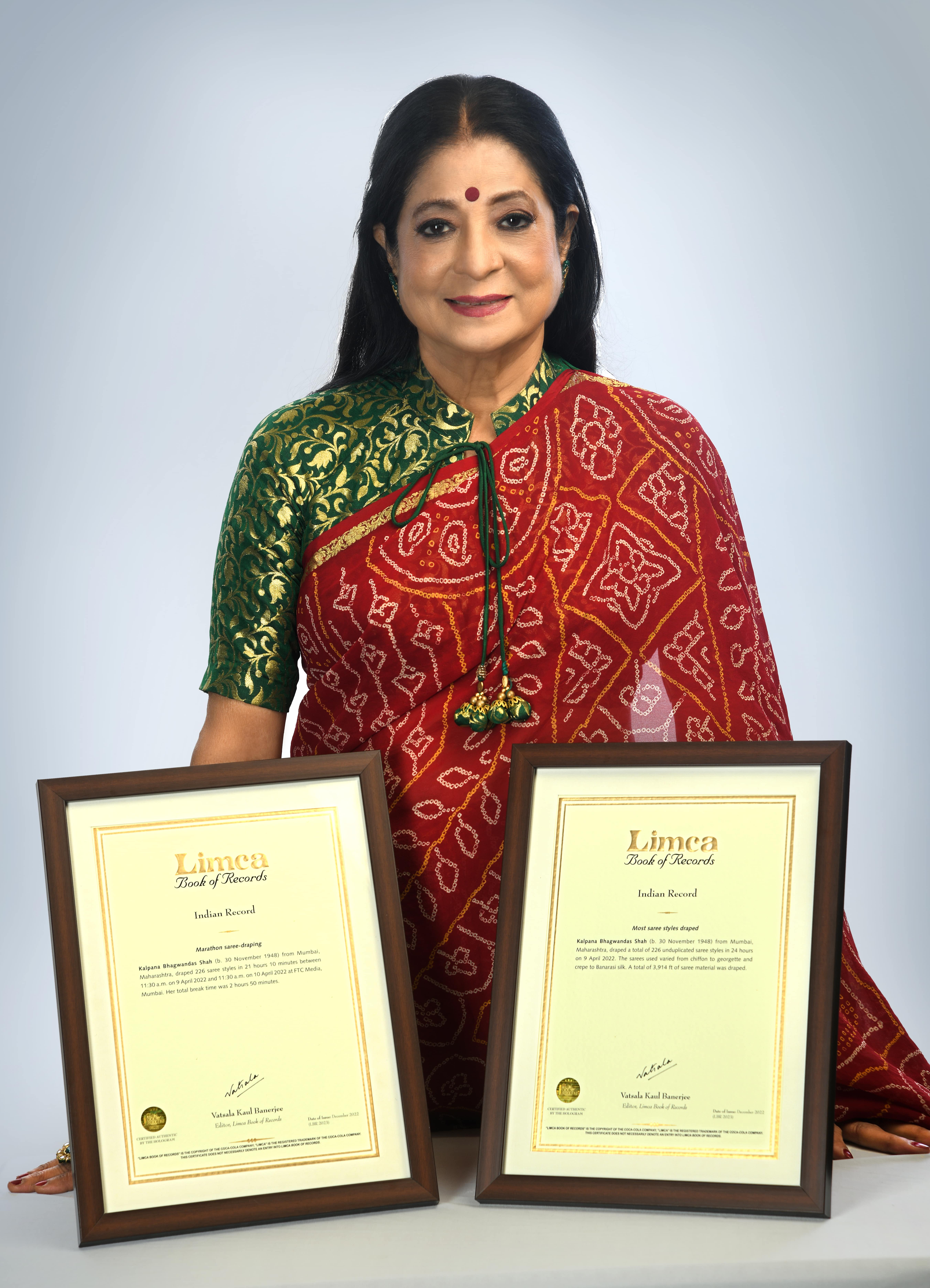 Kalpana Shah with both her Limca Book Records Certificates