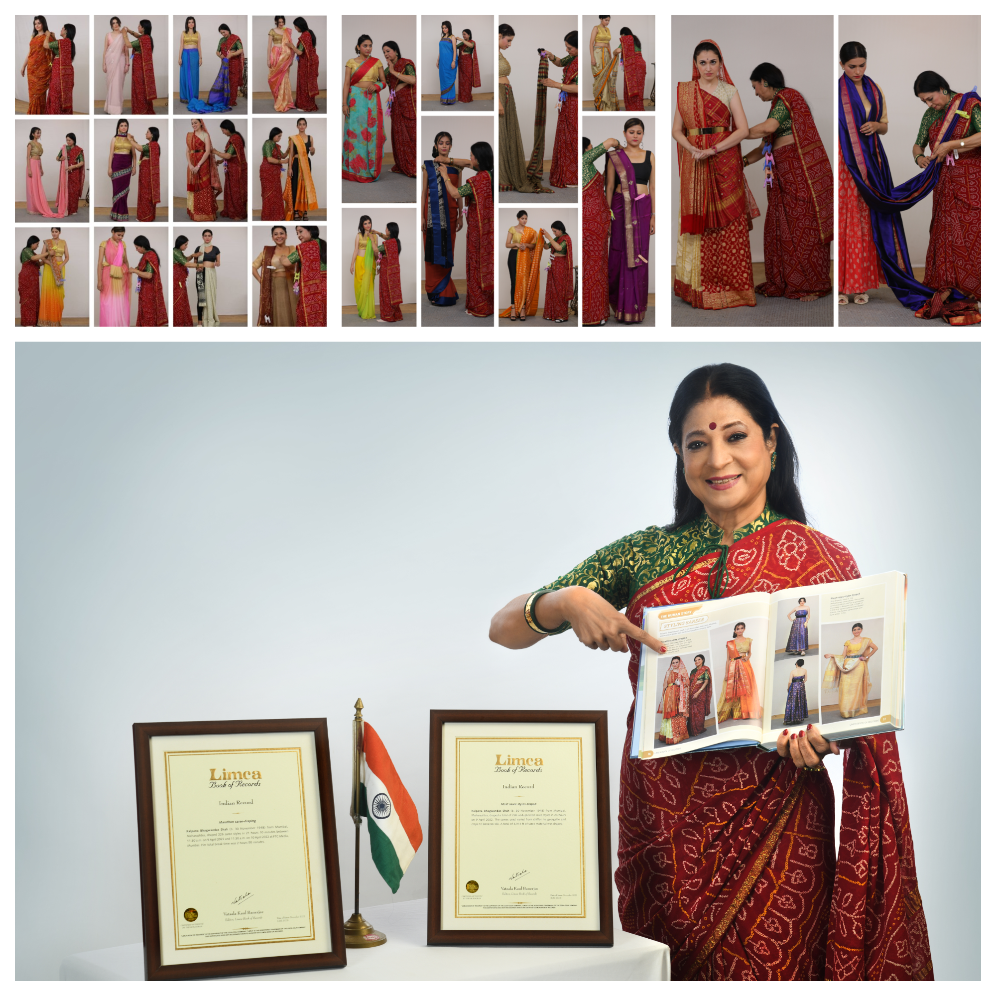 Kalpana Shah with Limca Book Certificates and Photos of her Performance