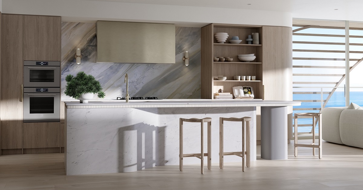 Artist impression of a gourmet kitchen in a private apartment residence in Burly