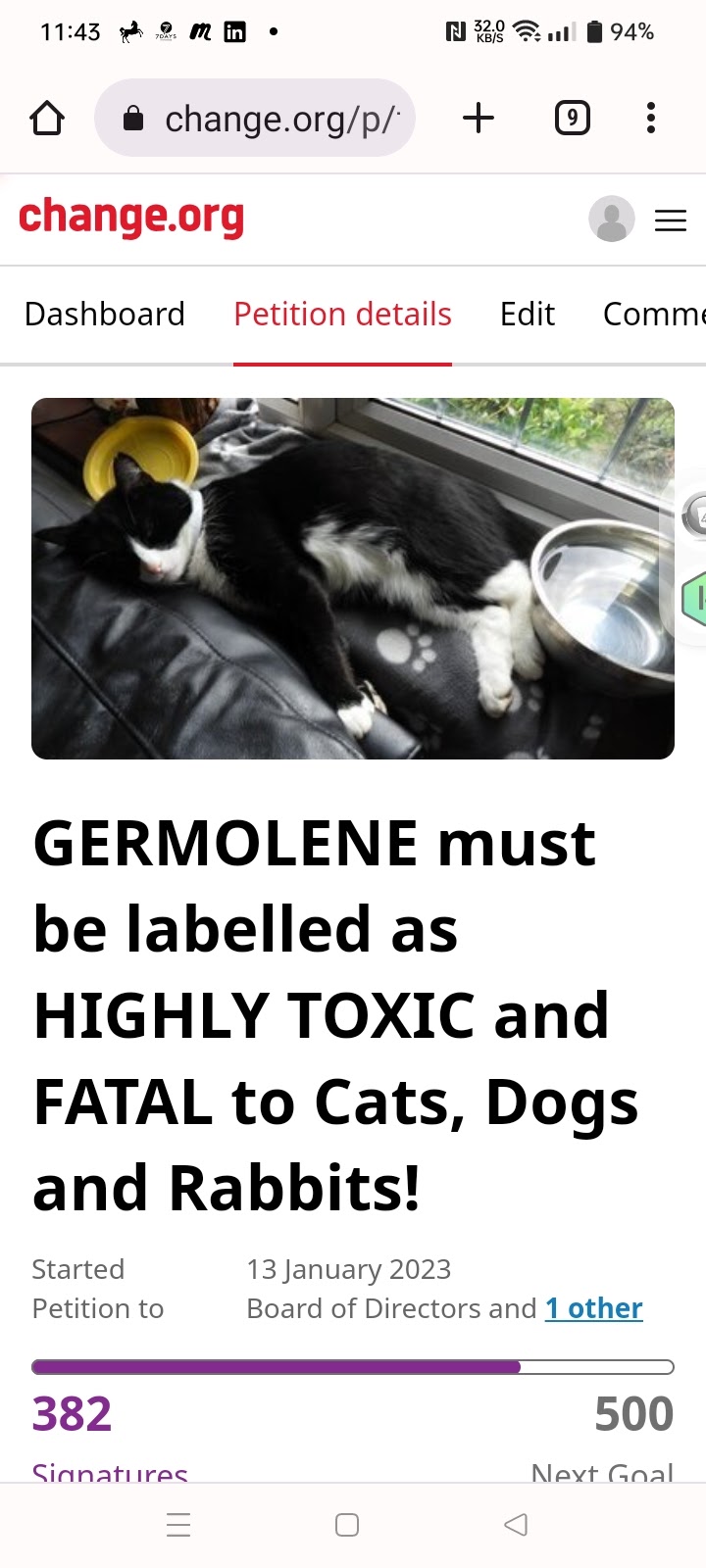 CHANGEORG Germolene Toxic Labelling Petition page screenshot