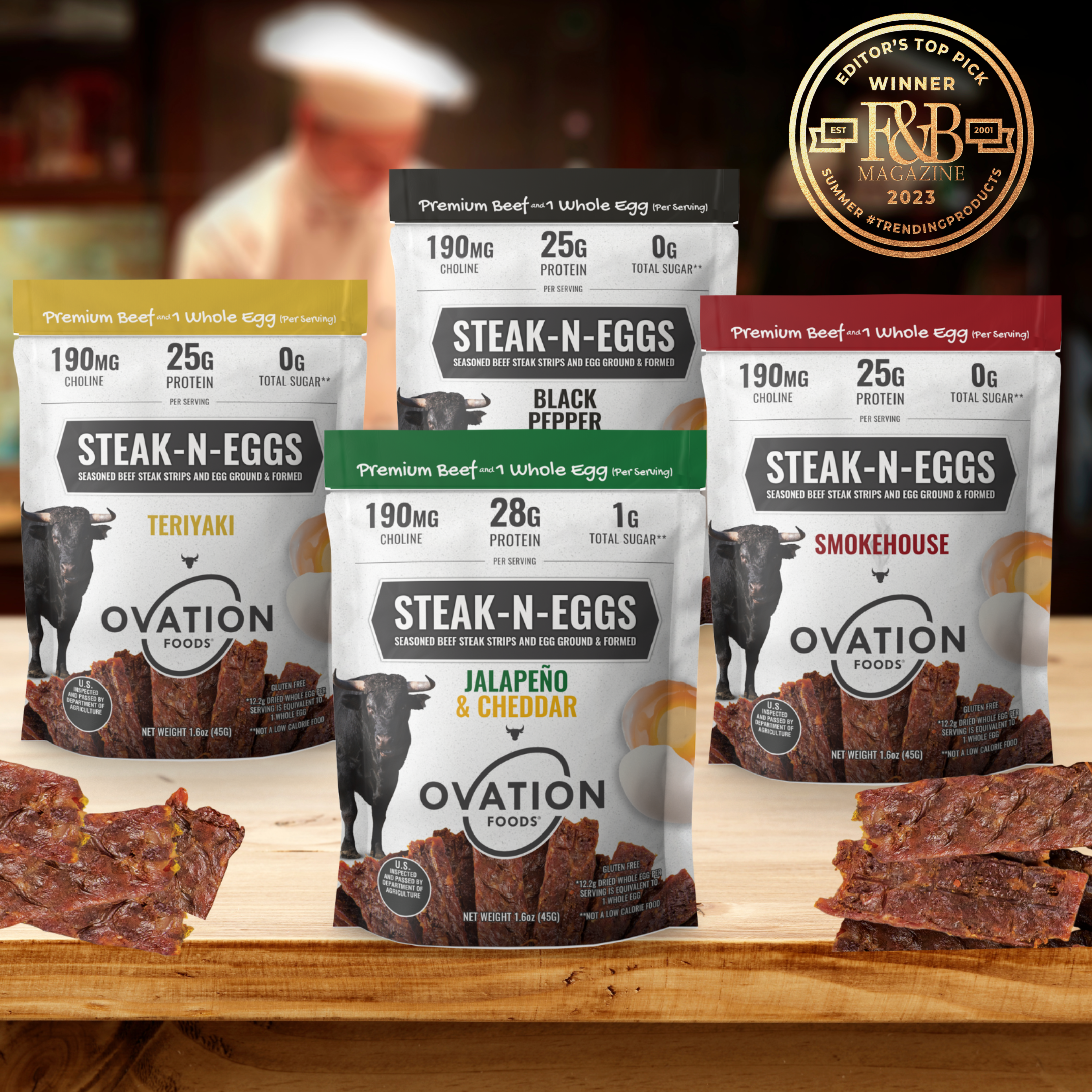 Award Winning Steak-N-Eggs premium lean beef meat snacks with one whole egg launching into October 1st in Sprouts Farmers Markets. Delicious nutrient-dense snacks with protein and 38 essential nutrients like the essential brain nutrient Choline.