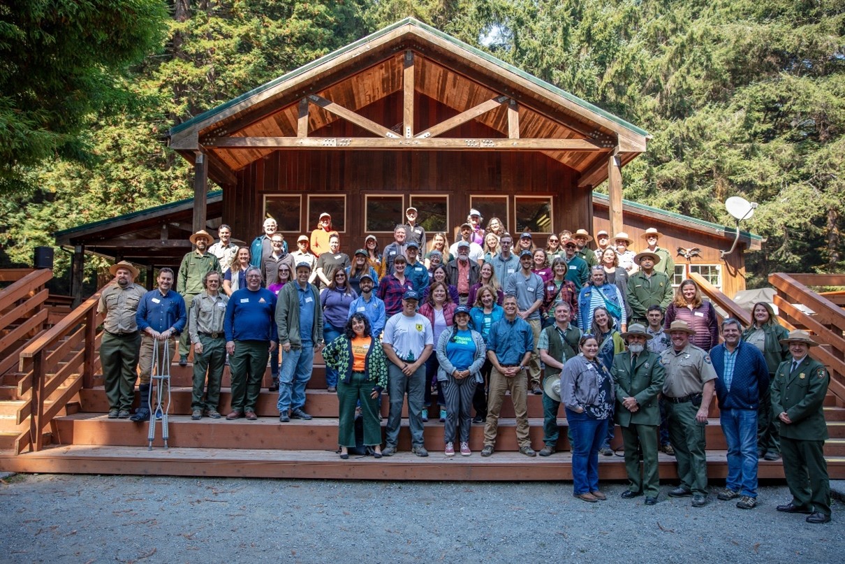 California State Parks, National Park Service and Save the Redwoods League teams and partners celebrate the five-year anniversary of Redwoods Rising. Photo by Max Forster, California State Parks.
