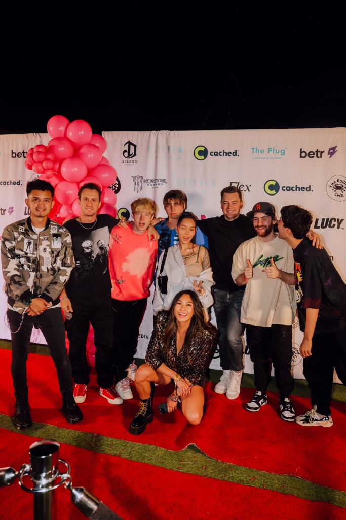 Bella Poarch, Georgenotfound, SapNapboth, Sam Golbach, Colby Brock, Alex Bigman at Passes CEO Lucy Guo&#39;s &#39;Lucypalooza&#39; festival, presented by Le Bon Argent by Floyd Mayweather, presented by Flex and Betr, in Los Angeles. (Photo Courtesy of Passes)