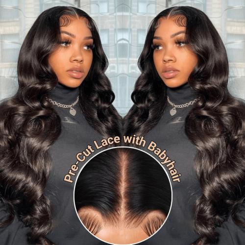pre cut body wave wig with baby hair