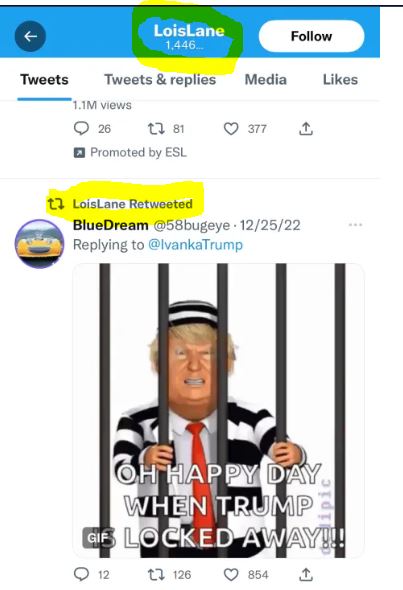 AngieWong using  LoisLane Agent411 shares Trump in prison