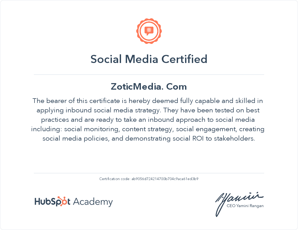 Social Media Certified Hubspot Academy