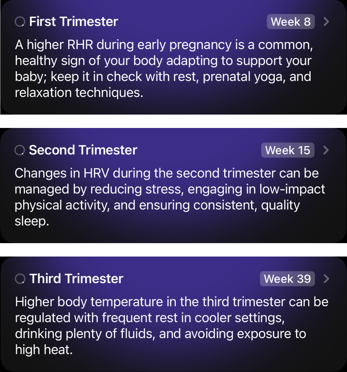 Ultrahuman Ring AIR&#39;s app insights on trimesters