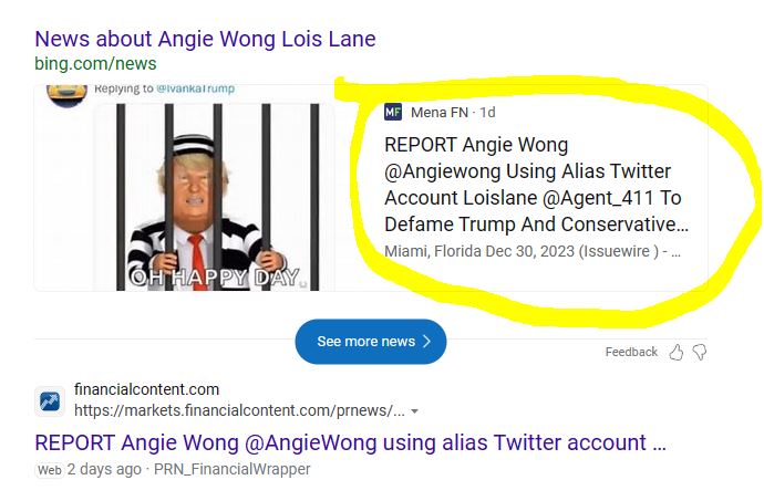 Angie Wong AngieWong  using alias Twitter account LoisLane Agent411  to defame Trump