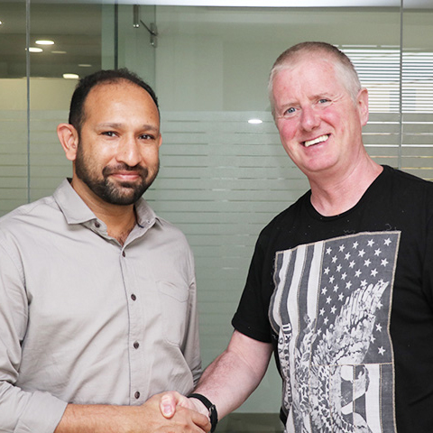 Vincent Jones from UK with Dr Motiwala at his clinic in Hyderabad India