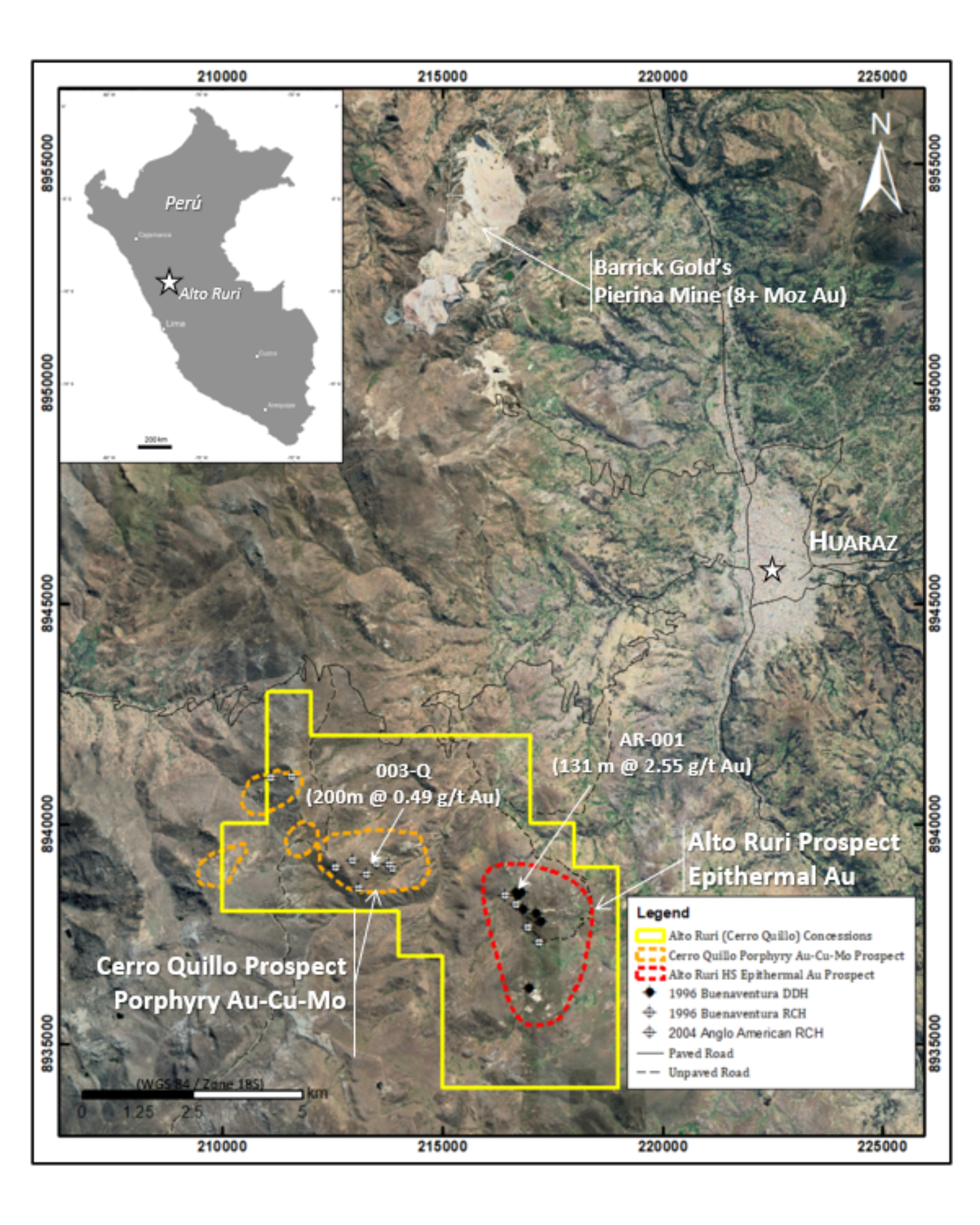 Figure 1: Location map showing the Alto Ruri concessions relative to Barrick Golds Pierina gold mine.