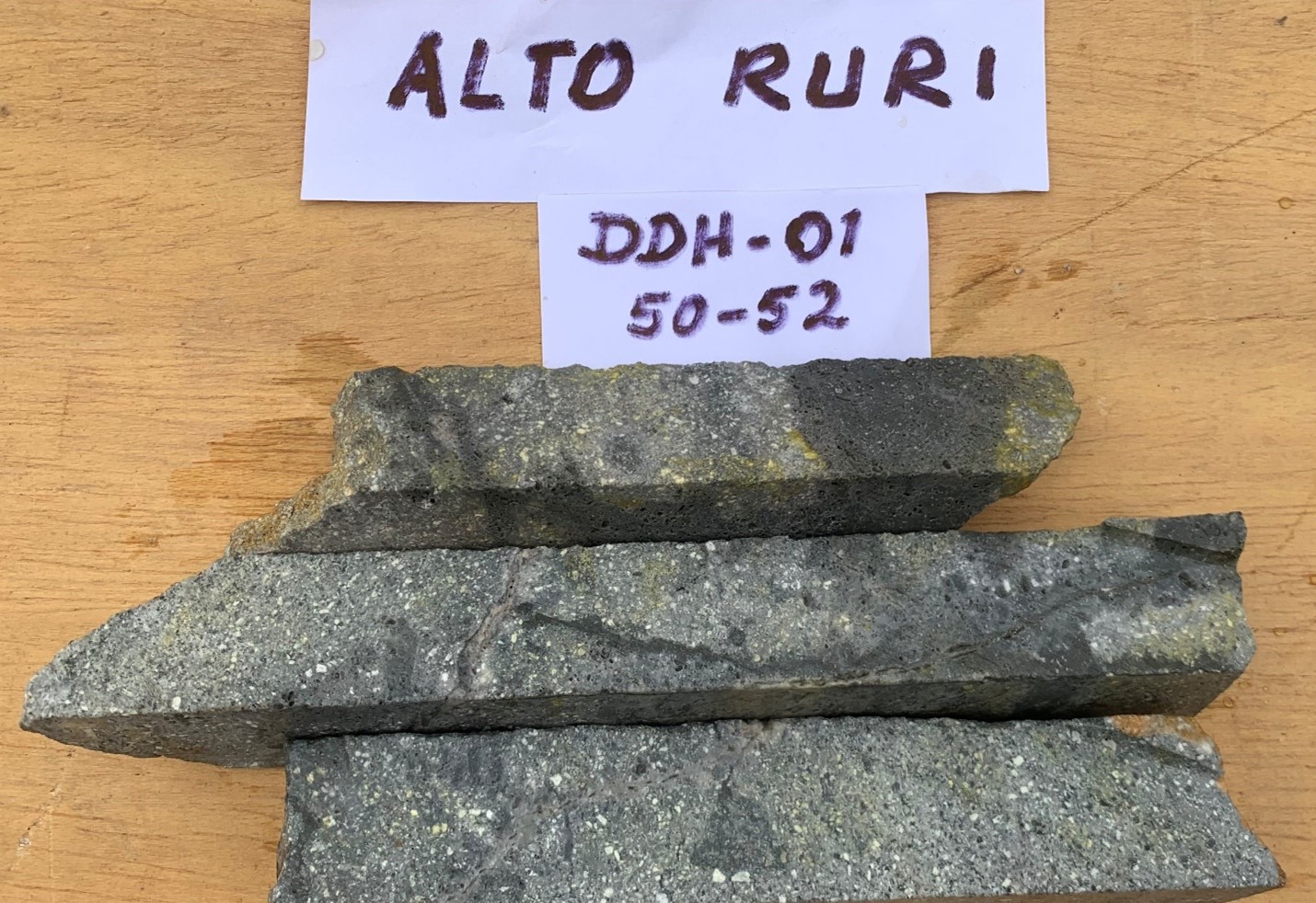 Figure 2: Drill core from Alto Ruri hole AR001 showing irregular vuggy silica replacement of advanced argillic altered volcanoclastic rock.