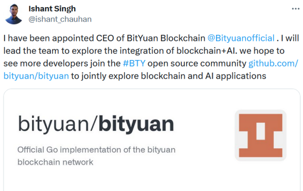 Blockchain + AI, Former OpenAI Member Ishant Singh was Appointed as BitYuan Blockchain CEO